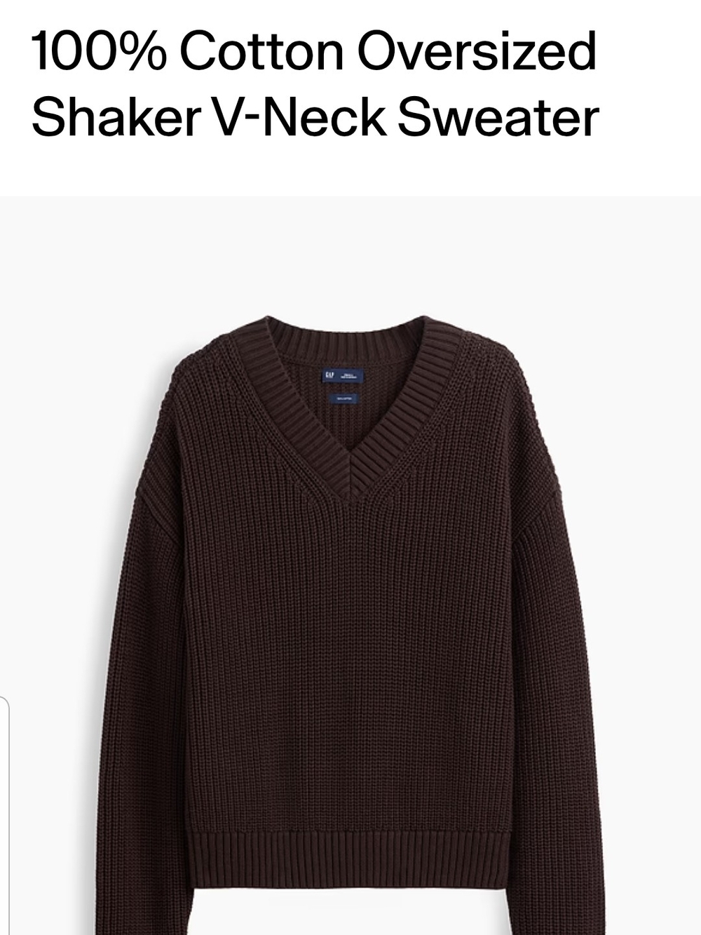 GAP Cotton Oversized V-Neck Sweater - Dark Brown